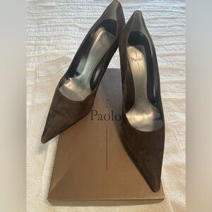 Linea Paolo Suede Brown Heels with Sleek Design and High Slender Heel